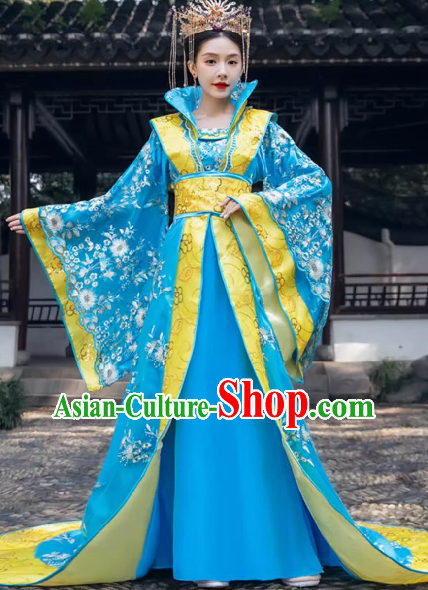 Traditional Hanfu Online Shop Blue Tang Dynasty Princess Wide Sleeve Large Size Dress Ancient Chinese Empress Clothing