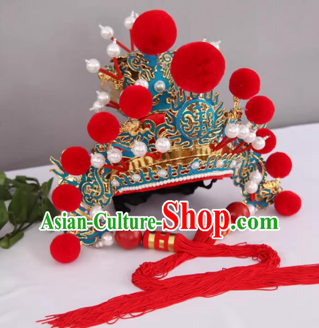 China Stage Magic Performance Helmet Sichuan Face Changing Red Hat Traditional Handmade Opera Headwear