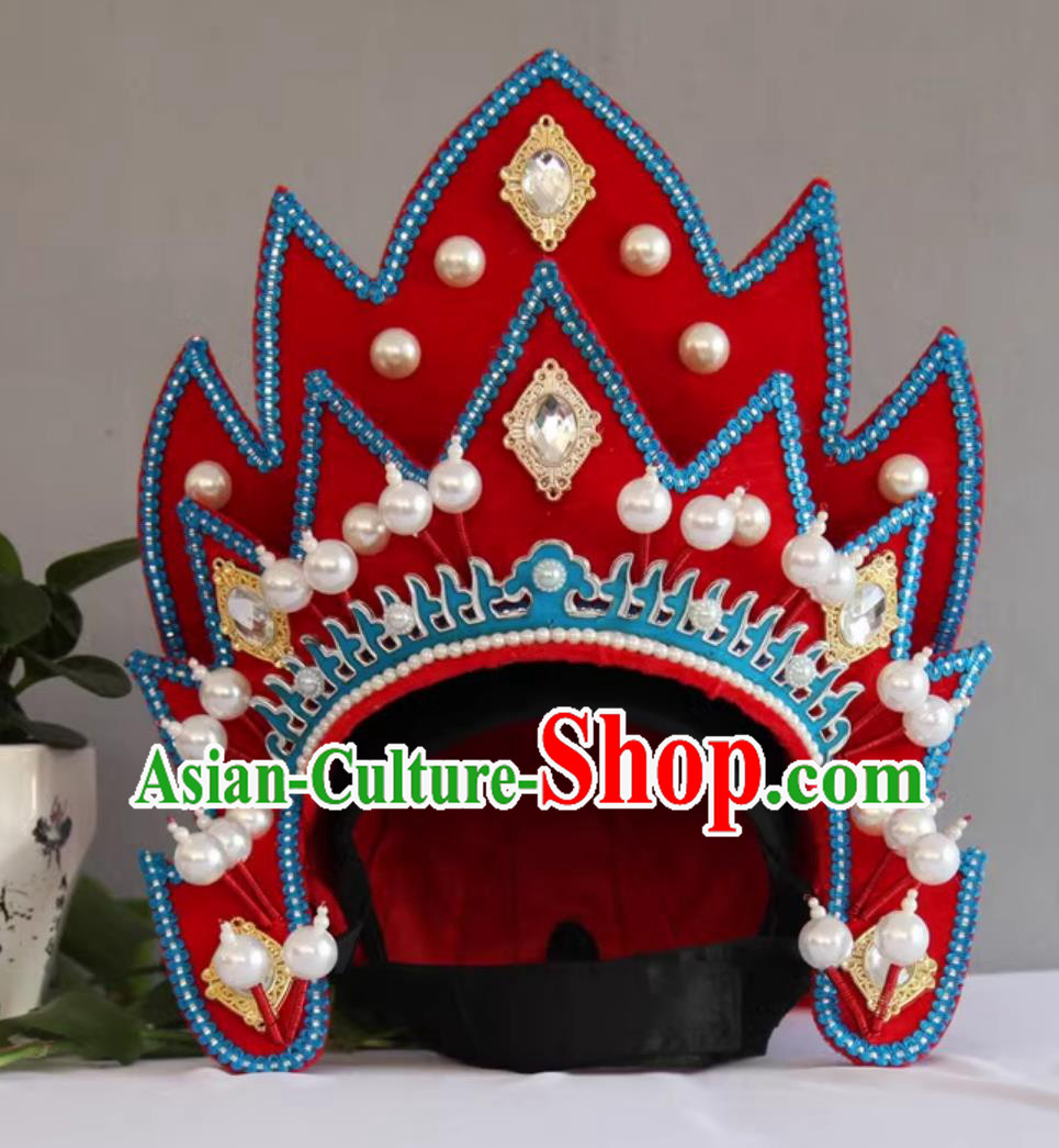 Red General Helmet China Sichuan Face Changing Hat Stage Magic Performance Headwear