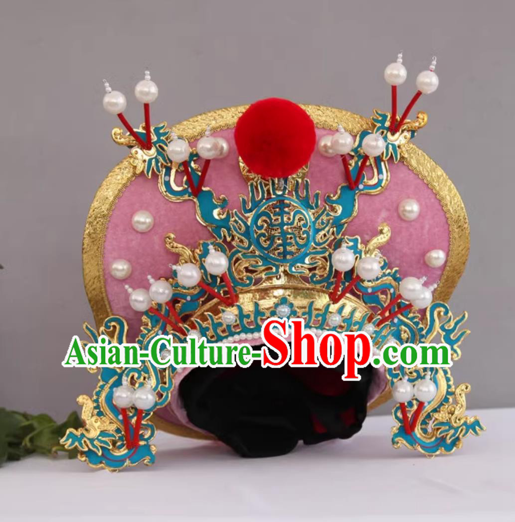 Pink Bian Lian Performance Headwear Handmade Magic Show Marshal Helmet China Sichuan Opera Face Changing Hat