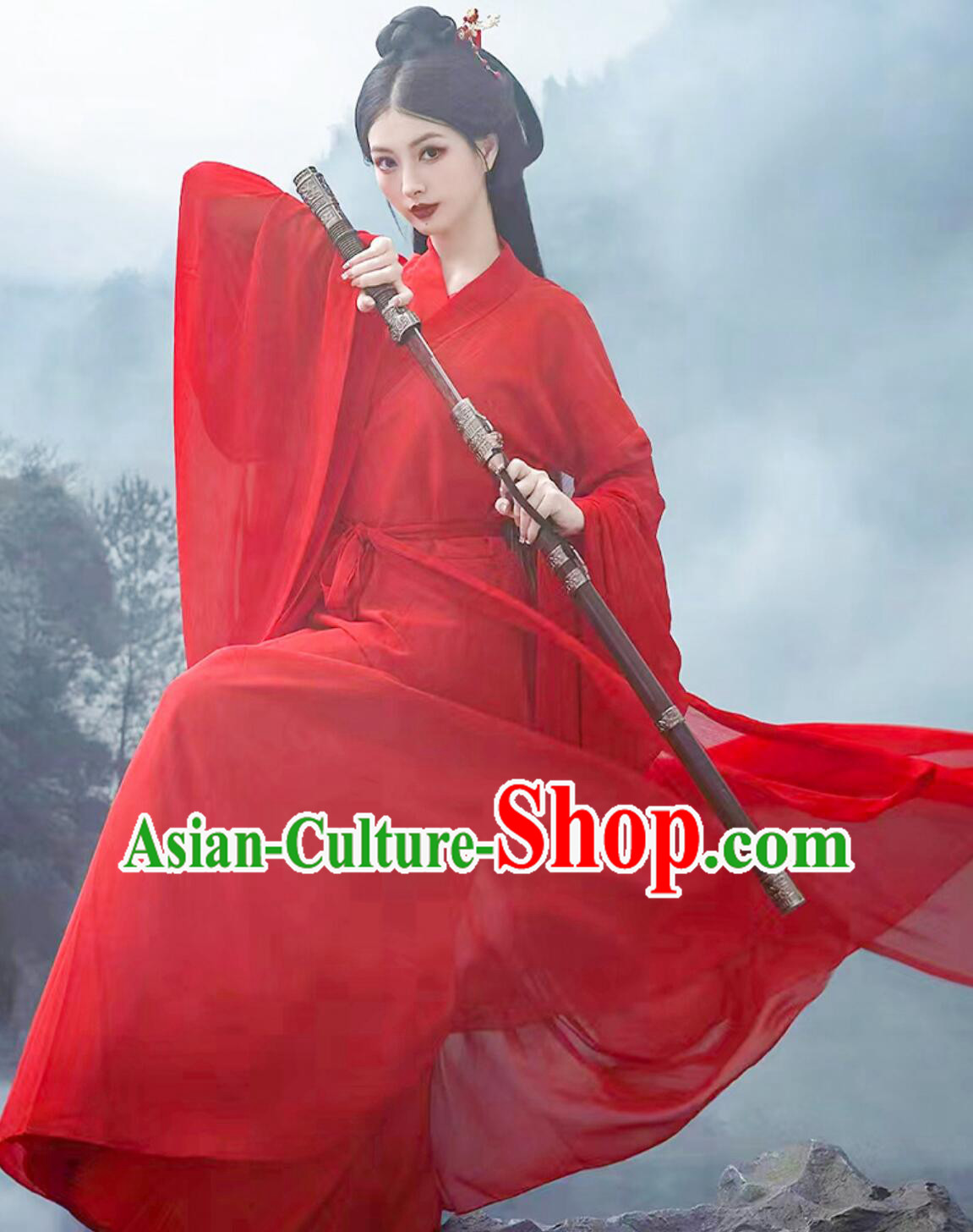Chinese Jin Dynasty Swordswoman Clothing Traditional Female Hanfu Dress Ancient China Heroine Red Costume