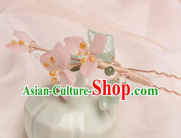 Traditional Chinese Hanfu Hair Jewelry Ancient Princess Hairpin Handmade Pink Flower Hair Clip