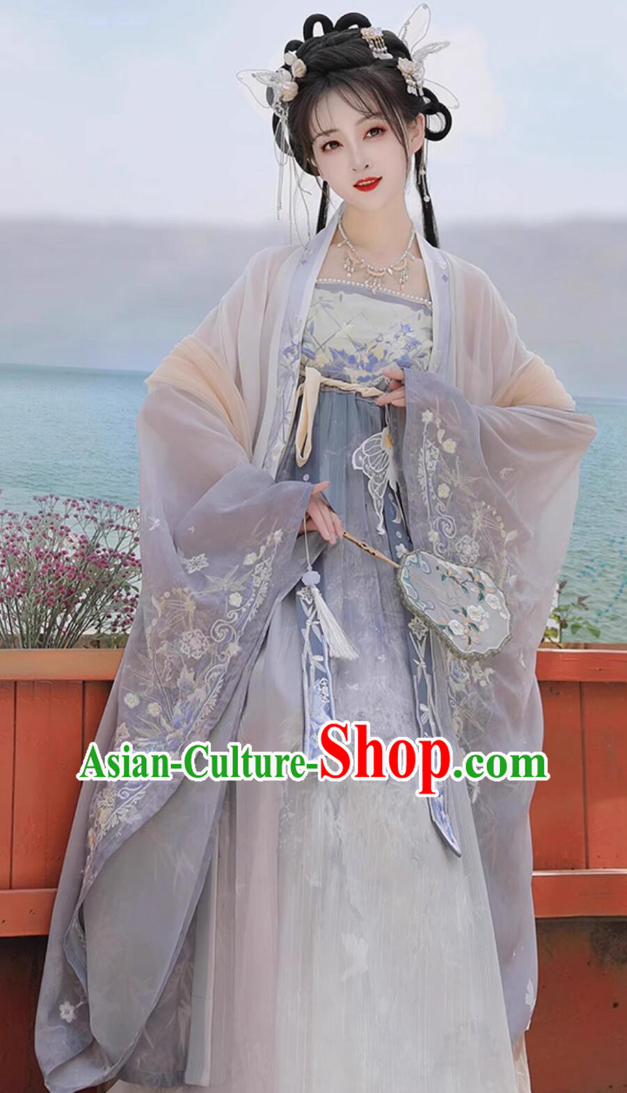 Ancient China Goddess Costume Chinese Tang Dynasty Royal Princess Blue Dress Traditional Woman Hanfu