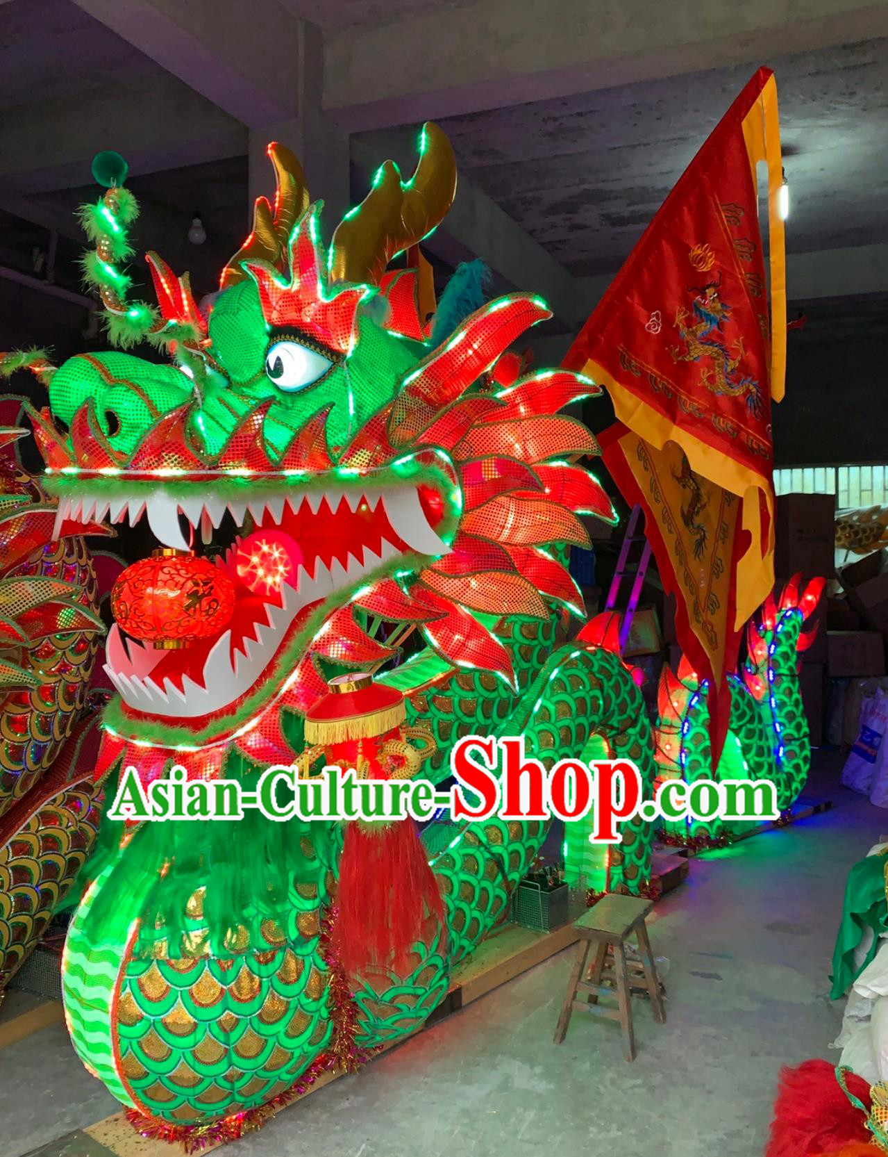 Handmade LED Lantern Bench Dragon Chinese Water Decoration Green Dragon Lamp