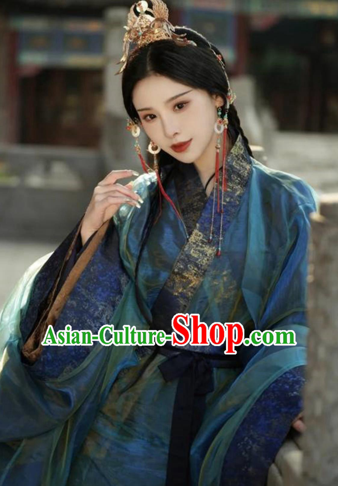 Chinese Han Dynasty Court Woman Clothing Ancient China Princess Costume Traditional Hanfu Peacock Blue Warring States Robe