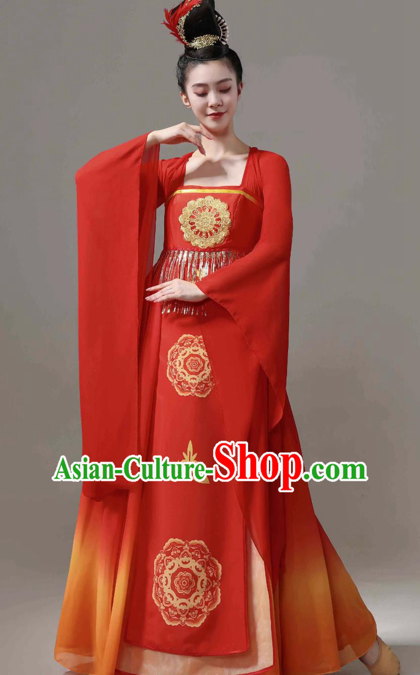 Ancient Chinese Clothing Classical Dance Tang Dynasty Chang An Beauty Red Dress Traditional Stage Performance Woman Hanfu