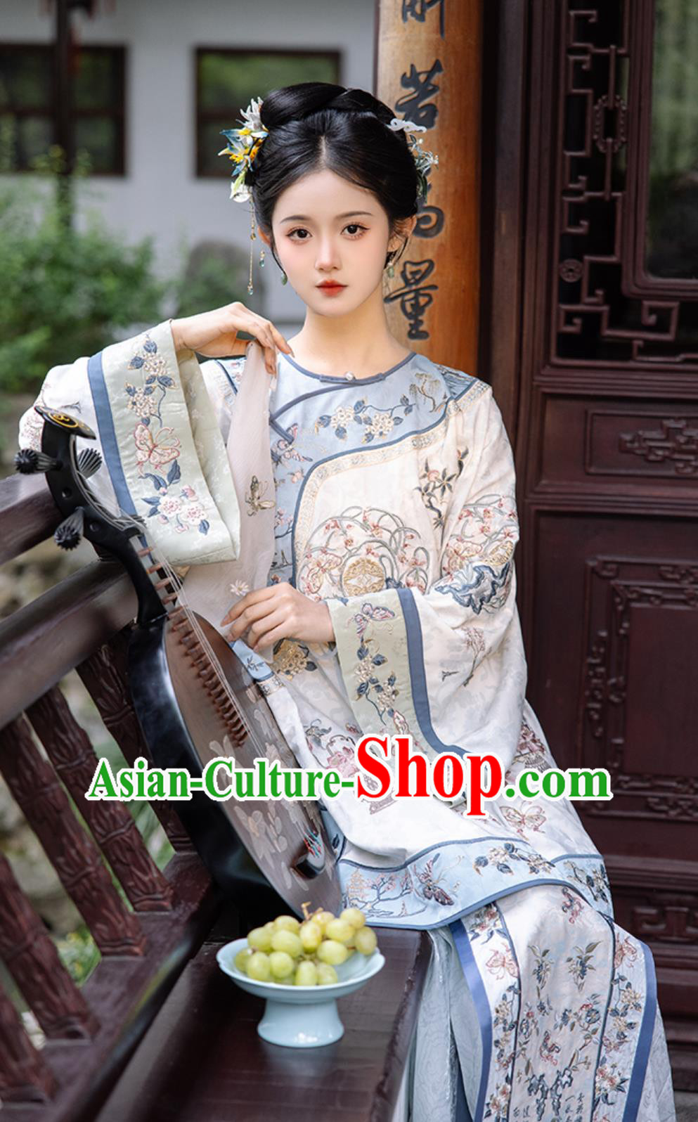 Ancient Chinese Clothing China Qing Dynasty Young Woman Costume Embroidered Blouse and Mamian Skirt Complete Set