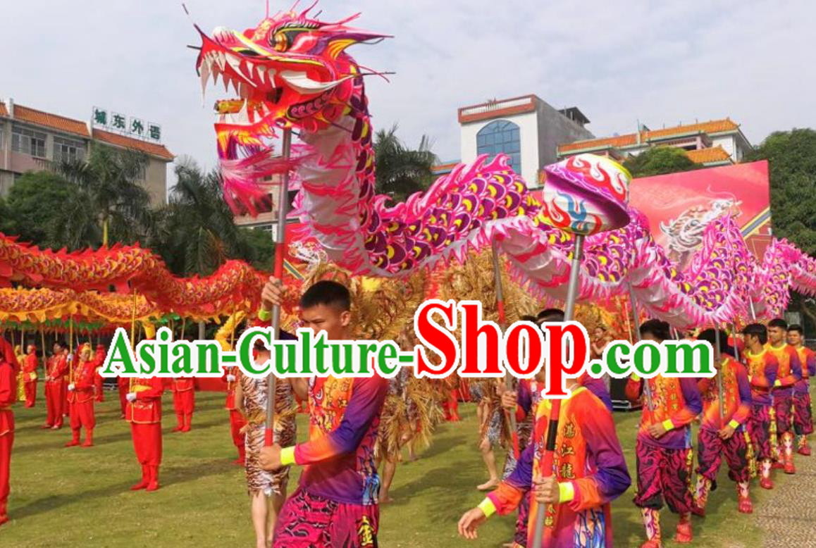 Top Celebration Parade Dragon Costume Professional Competition Dragon Dancing Prop Chinese Dragon Dance Pink Fluorescent Costume