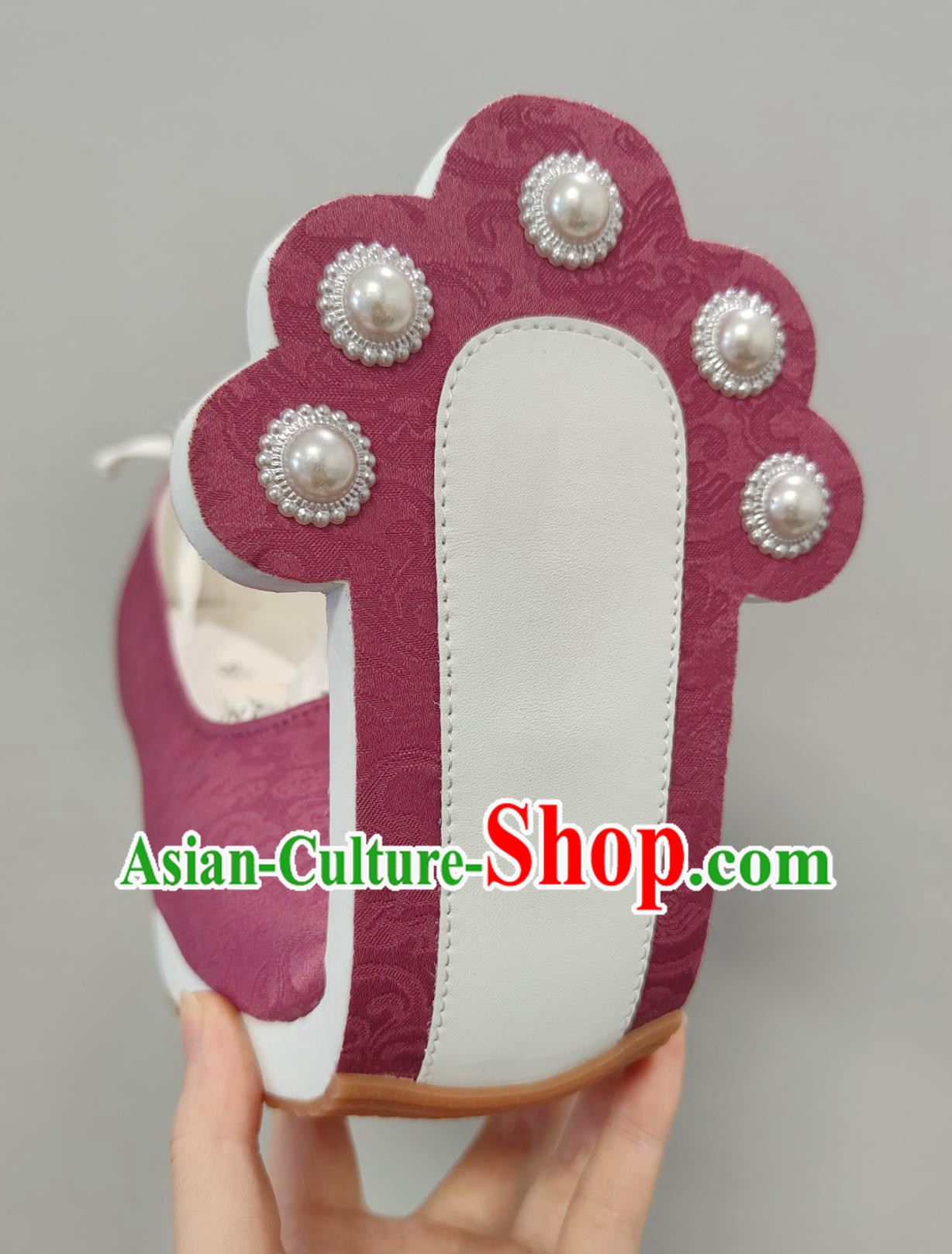 Handmade China Tang Dynasty Dengyun Shoes Traditional Hanfu Stage Show Shoes Ancient Chinese Empress Amaranth Shoes
