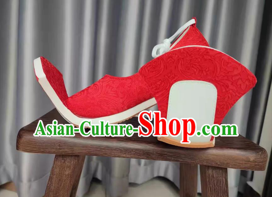 Handmade China Jin Dynasty Woman Shoes Traditional Hanfu Show Shoes Ancient Chinese Princess Red Shoes