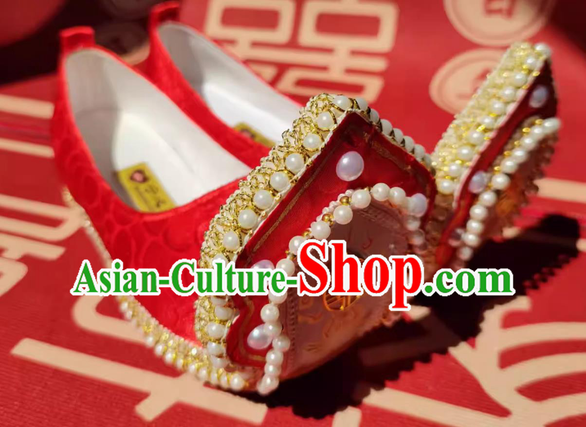 Ancient Chinese Princess Red Shoes China Ming Dynasty Wedding Shoes Traditional Hanfu Show Shoes