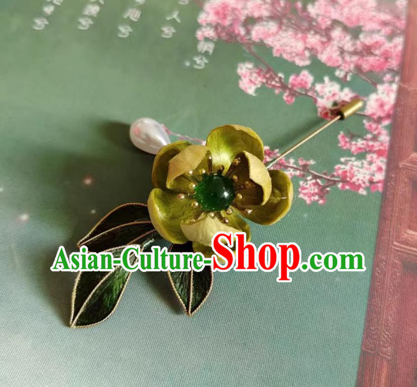 China Classical Green Silk Flowers Corsage Traditional Intangible Heritage Artwork Handmade Hanfu Jewelry Chinese Cheongsam Brooch