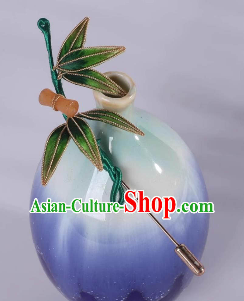 Handmade Hanfu Jewelry Chinese Cheongsam Brooch China Classical Green Silk Bamboo Leaf Corsage Traditional Intangible Heritage Artwork