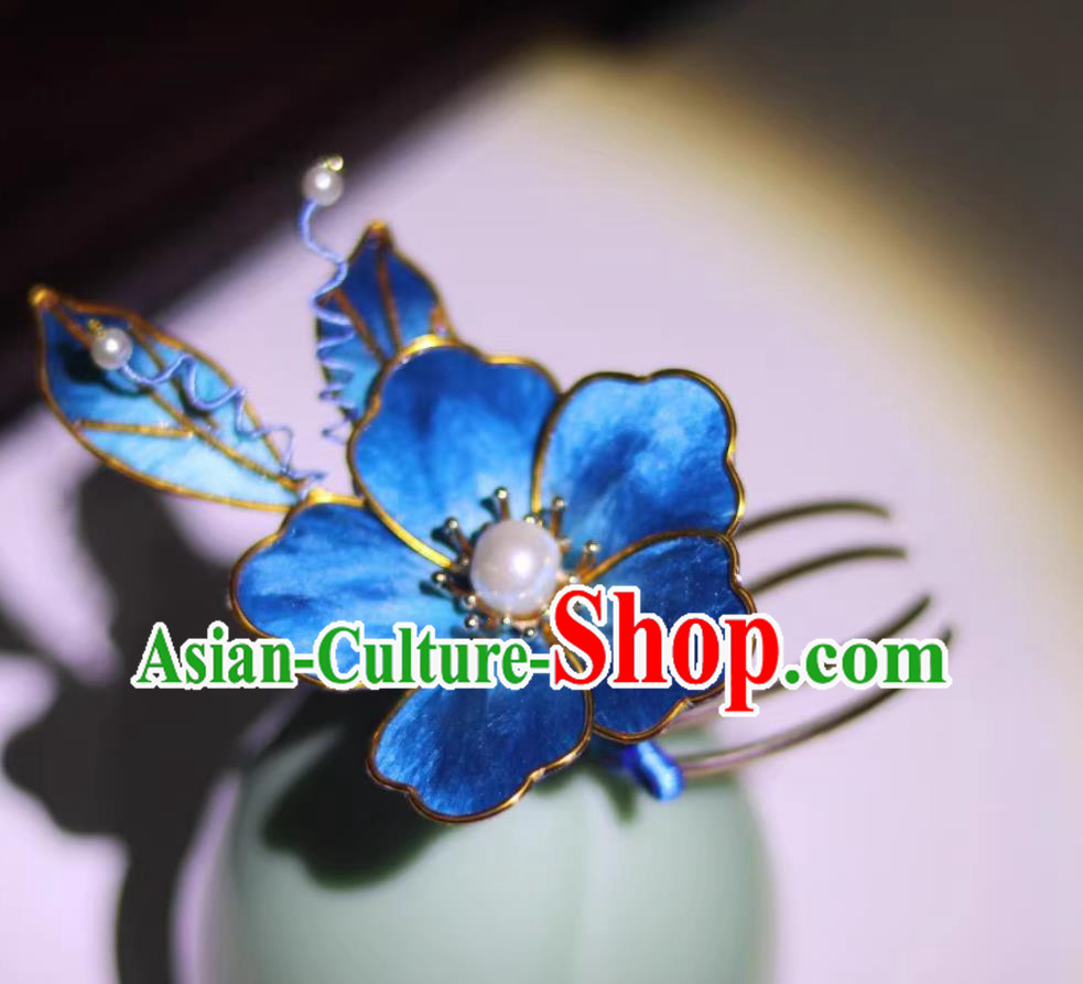 Chinese Cheongsam Blue Silk Hair Comb China Qing Dynasty Empress Hairpin Traditional Intangible Heritage Artwork Handmade Hanfu Hair Jewelry