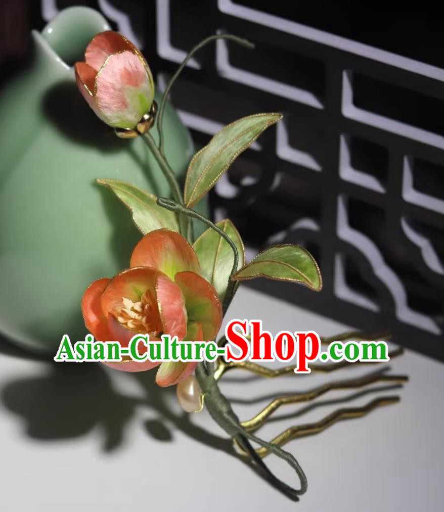 Traditional Intangible Heritage Artwork Handmade Headpiece Chinese Cheongsam Silk Camellia Hair Comb China Hanfu Hairpin