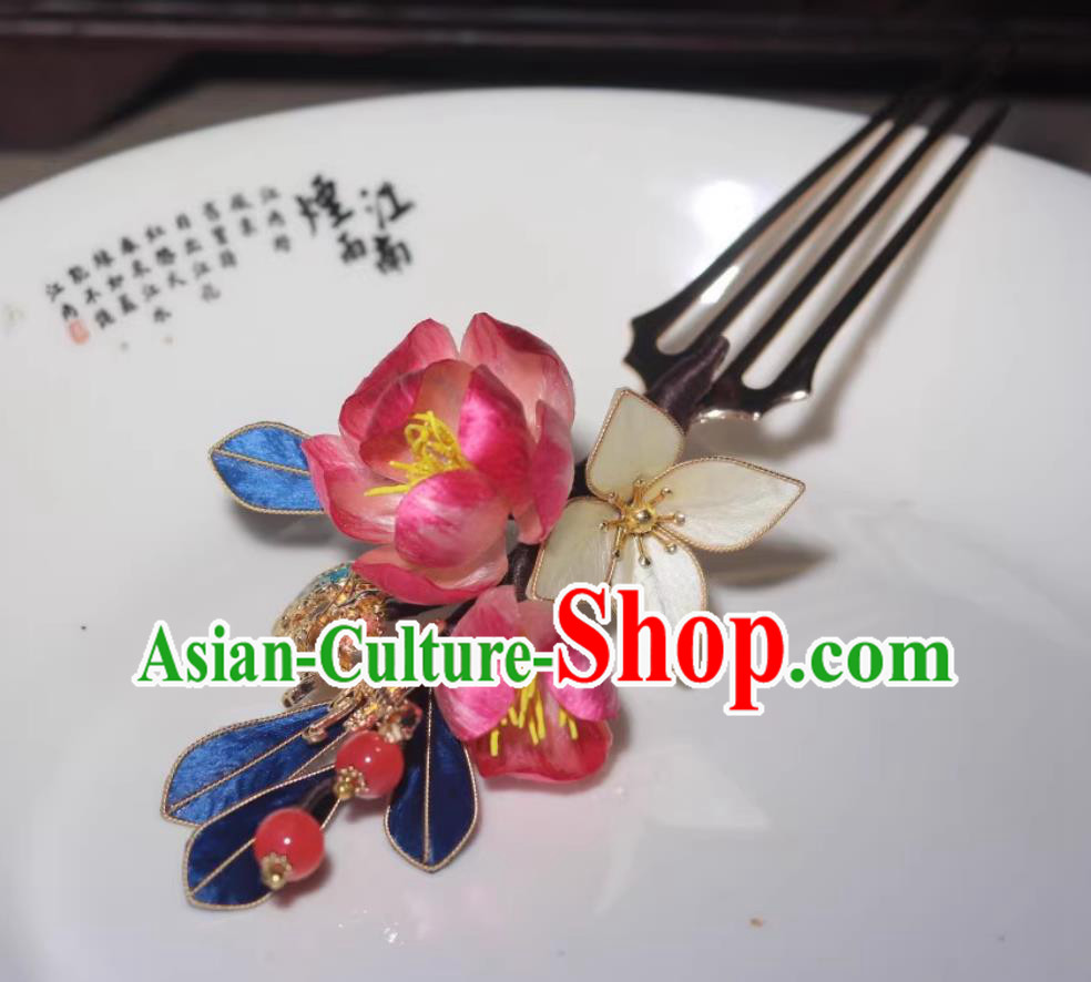 China Hanfu Hairpin Traditional Intangible Heritage Artwork Handmade Headpiece Chinese Cheongsam Silk Camellia Hair Comb