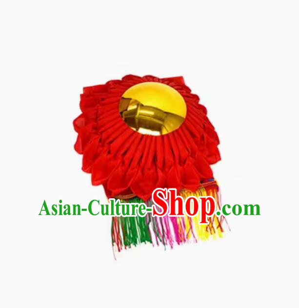 15 cm Handmade Red Flower Ball God Worshipping Supply Decoration Red Ribbon Mirror