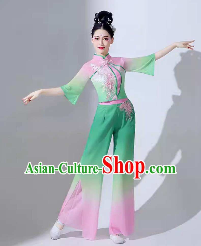 Traditional Fan Dance Green Outfit Women Group Performance Clothing Chinese Classical Dance Costume
