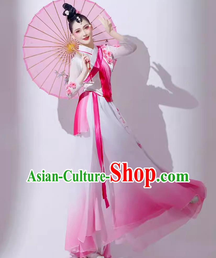 Chinese Classical Dance Costume Traditional Umbrella Dance Pink Outfit Women Group Performance Clothing