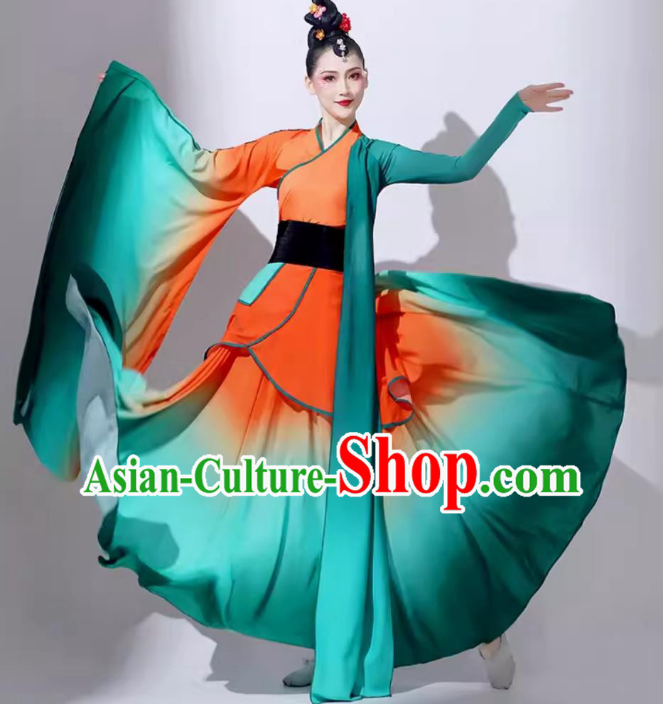 Women Group Performance Clothing Chinese Classical Dance Costume Traditional Qu Yuan Song Water Sleeve Dress