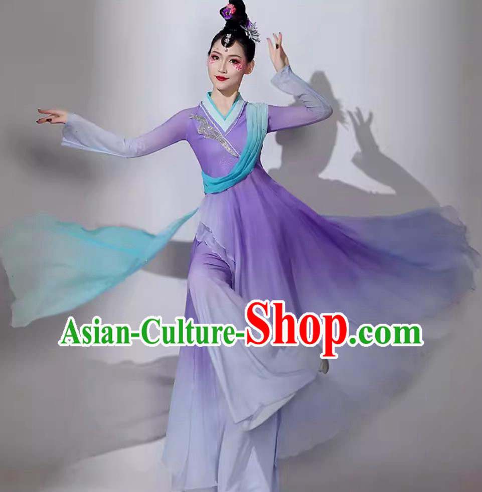 Traditional Fan Dance Lilac Dress Women Group Performance Clothing Chinese Classical Dance Costume