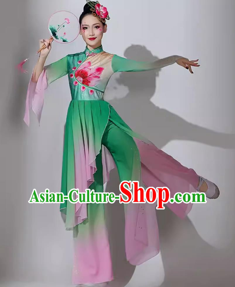 Chinese Classical Dance Costume Traditional Lotus Dance Green Dress Women Group Performance Clothing