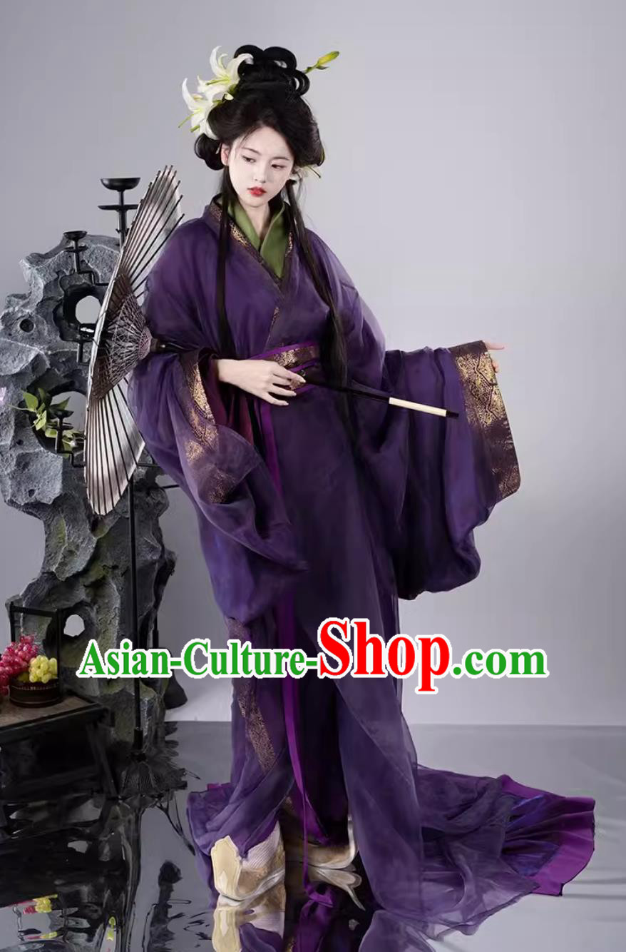 China Travel Photography Clothing Purple Warring States Robe Traditional Chinese Ancient Palace Woman Dress