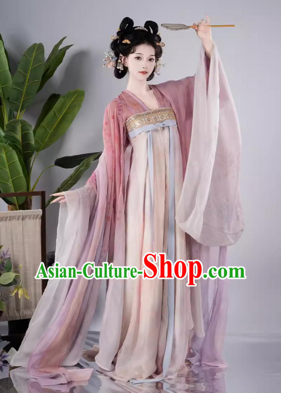 Chinese Tang Dynasty Princess Pink Dress China Travel Photography Dunhuang Fairy Clothing Traditional Hanfu Woman Costume