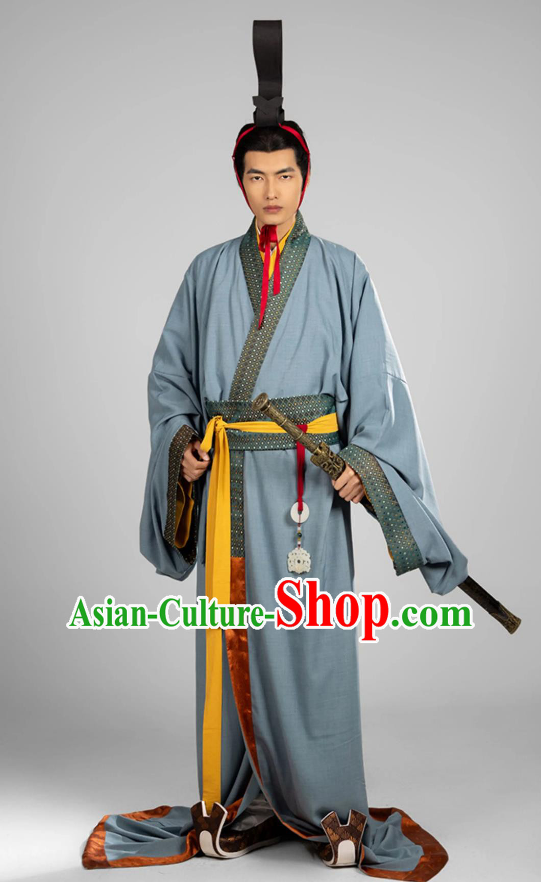 Ancient China Swordsman Clothing Chinese Travel Photography Costume Traditional Hanfu Blue Warring States Robe