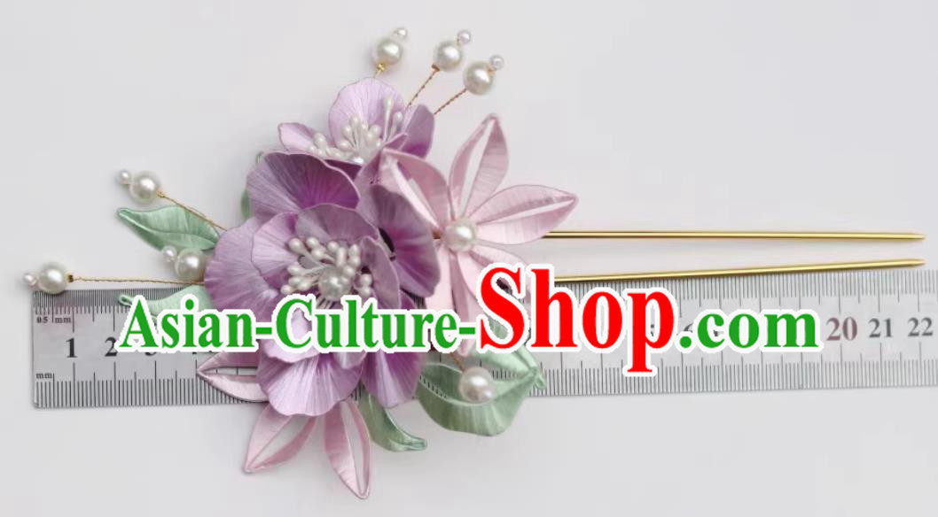 Traditional Chinese Ming Dynasty Hairpin China Hanfu Hair Jewelry Handmade Intangible Cultural Heritage Lilac Silk Peony Hair Clip