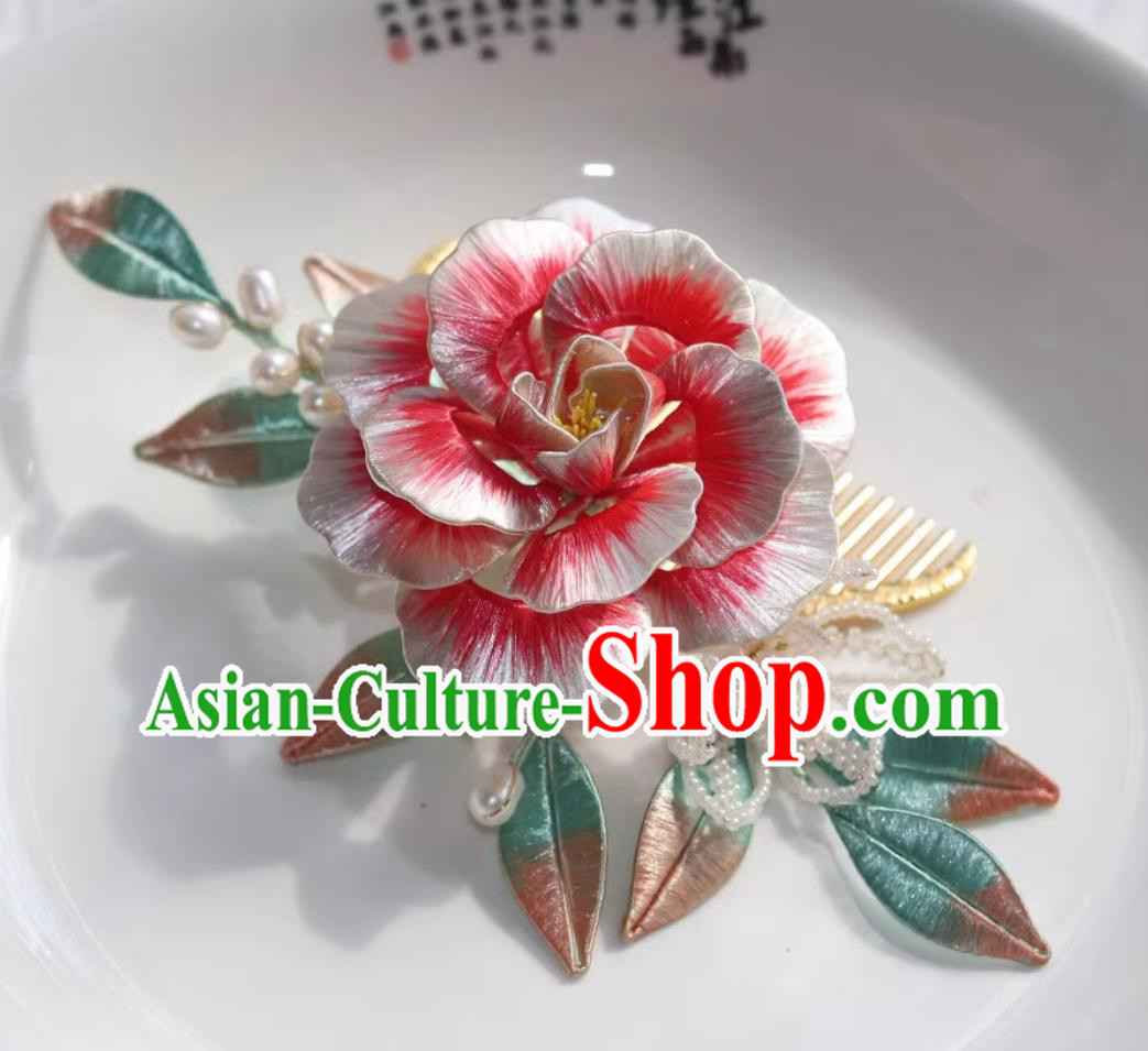 Handmade Ancient Princess Pink Silk Peony Hair Comb Traditional Chinese Tang Dynasty Hairpin China Hanfu Hair Jewelry