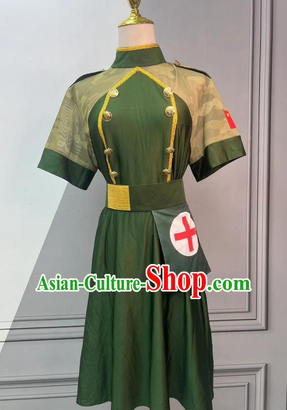 Professional Dance Competition Military Green Short Dress Stage Performance Camouflage Elastic Costume Modern Dance Nurse Clothing