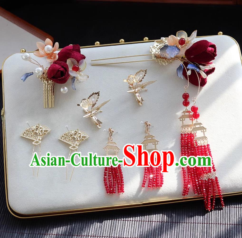 China Hanfu Hair Jewelries Handmade Bride Hair Accessories Traditional Chinese Wedding Headpieces