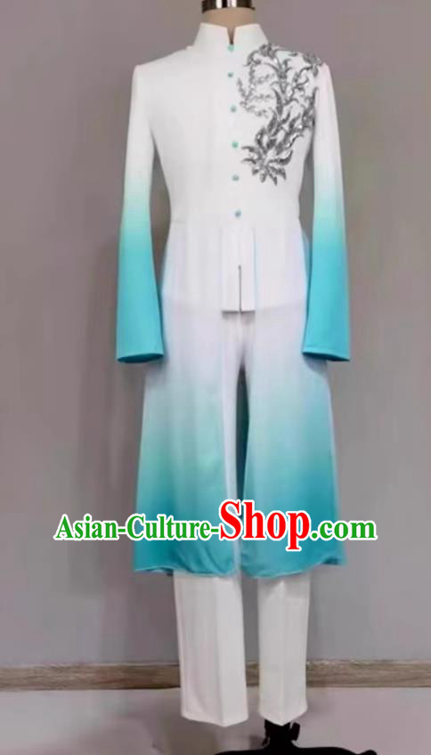 Top Mens Chorus Blue Suit Stage Performance Costume Chinese Spring Festival Gala Opening Dance Clothing