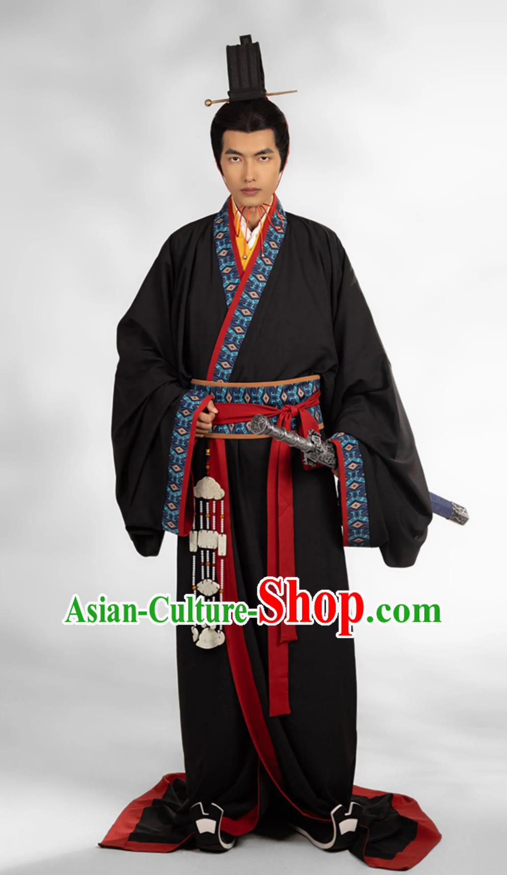 Traditional Hanfu Black Warring States Robe Ancient China Swordsman Clothing Chinese Travel Photography Hero Costume