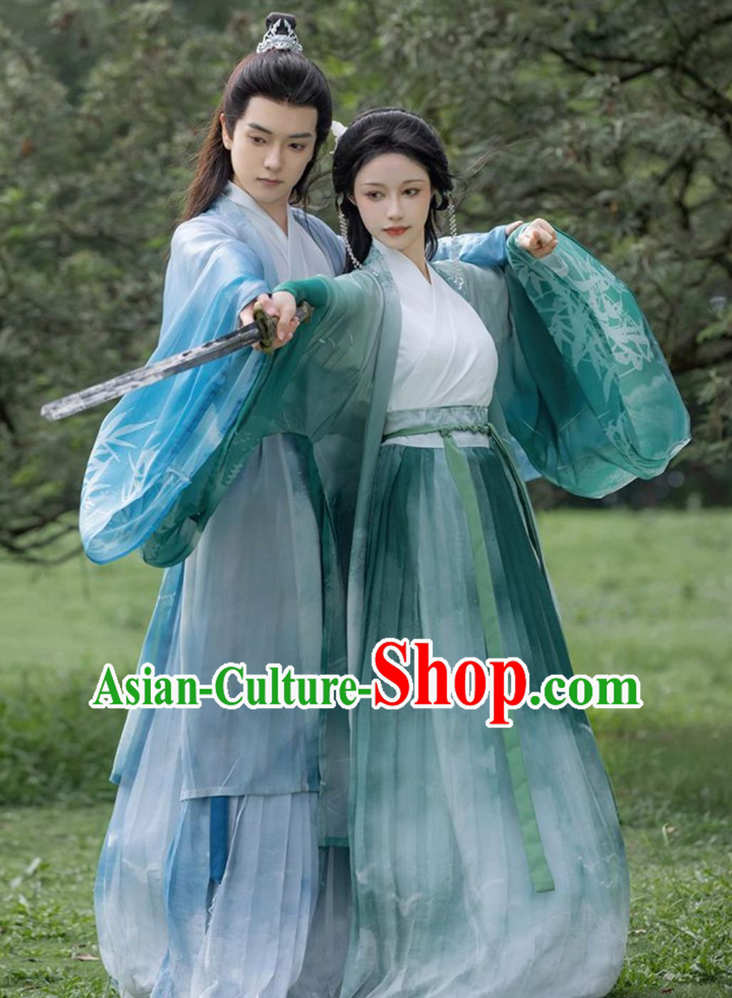 Traditional Male and Woman Hanfu Ancient China Wuxia Swordsmen Clothing China Travel Photography Jin Dynasty Couple Costumes Complete Set