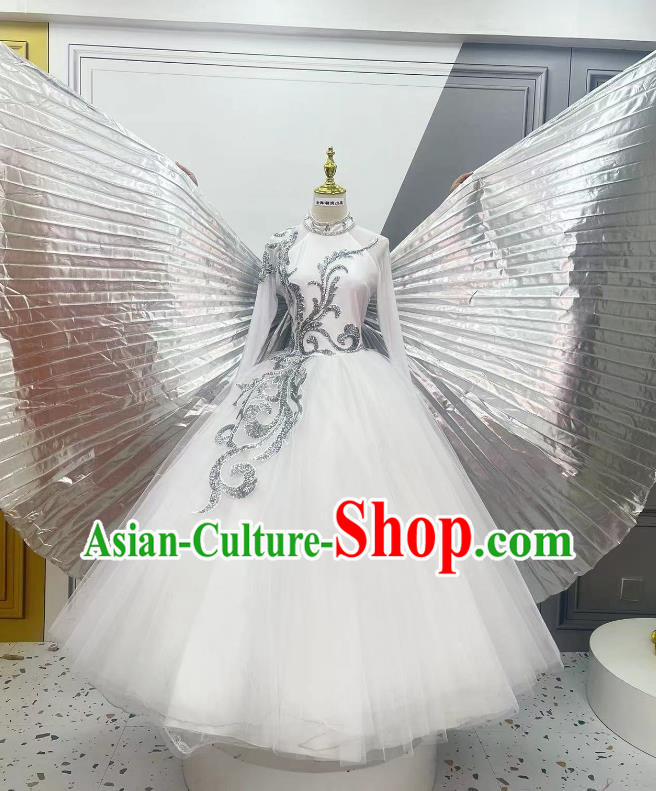 Chinese Spring Festival Gala Opening Dance Clothing Women Group Dance White Dress Christmas Stage Performance Costume