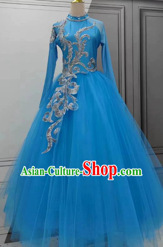 Women Group Dance Blue Dress Christmas Stage Performance Costume Chinese Spring Festival Gala Opening Dance Clothing