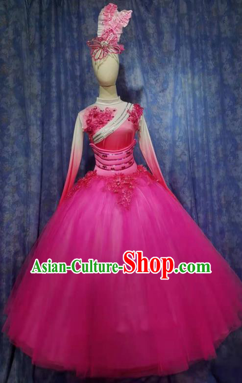 China Spring Festival Gala Opening Dance Rosy Dress Women Group Stage Performance Costume Professional Modern Dance Clothing