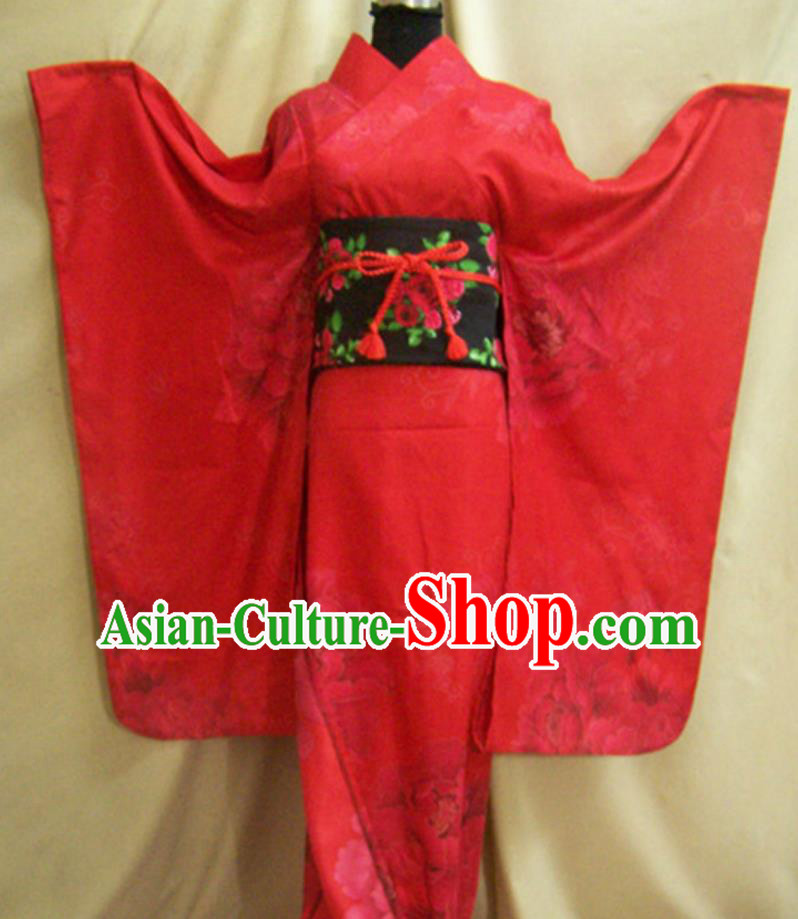 Japanese National Clothing Japan Women Formal Attire Traditional Red Furisode Kimono