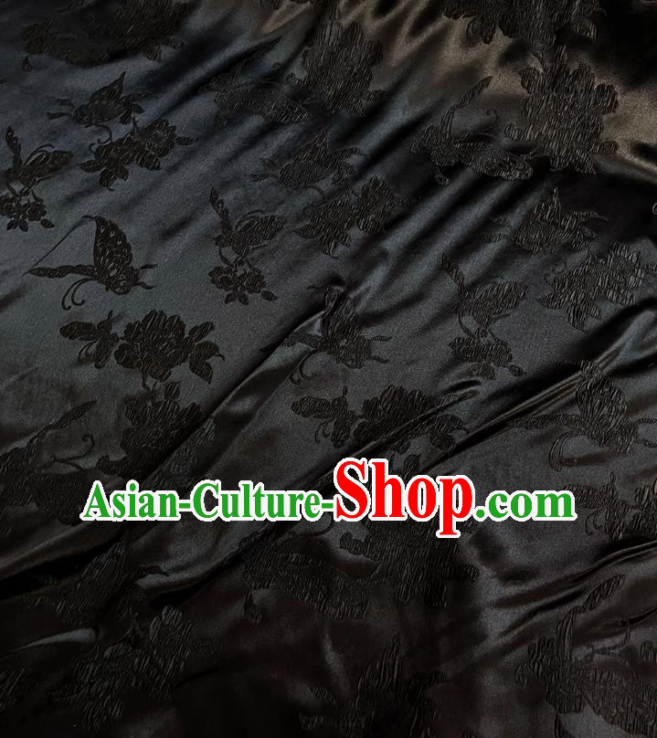 Black Chinese Classical Butterfly love Flower Pattern Jacquard Material Traditional Design Fabric China Qipao Mulberry Silk Cloth