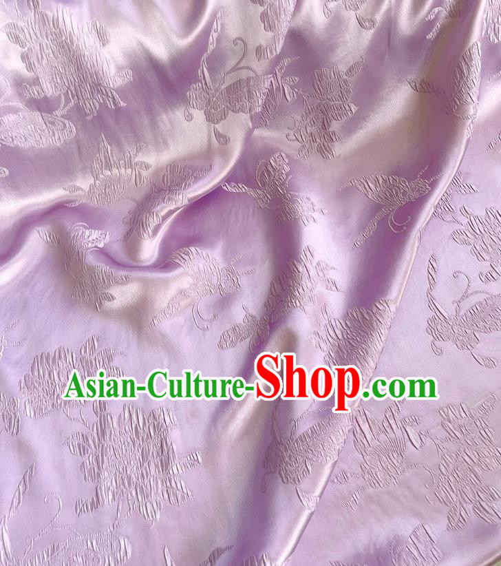 Lilac China Traditional Design Fabric Qipao Mulberry Silk Cloth Chinese Classical Butterfly love Flower Pattern Jacquard Material