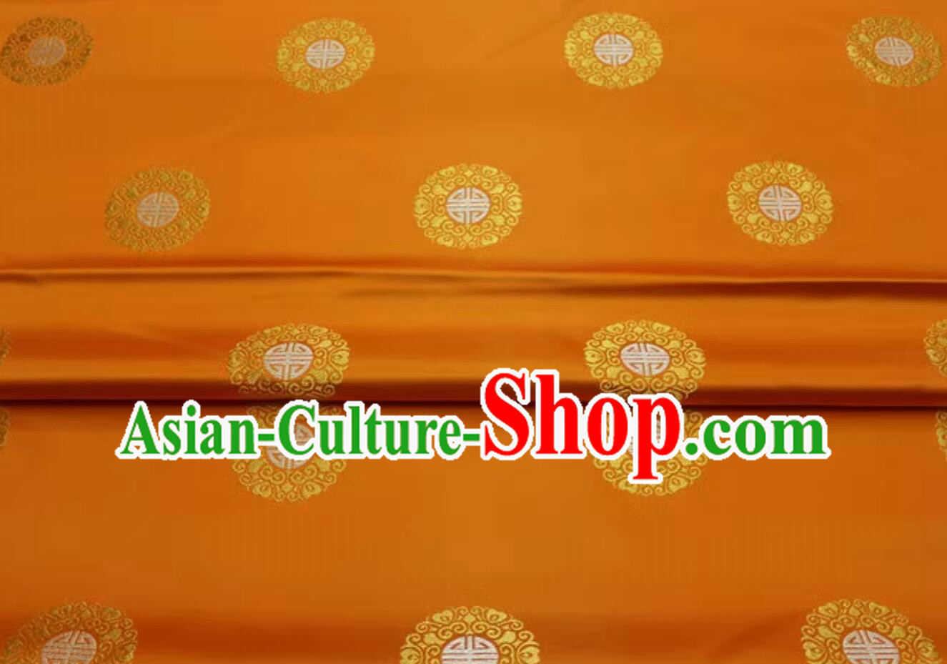 Tibetan Robe Cloth Asian Traditional Satin Material Chinese Royal Lucky Pattern Design Orange Brocade Fabric