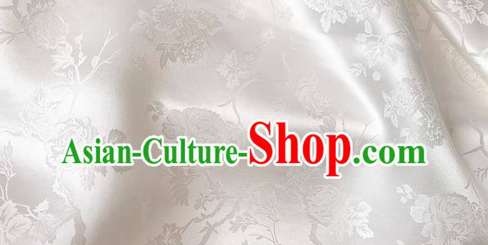 White Traditional Cheongsam Fabric China Mulberry Silk Cloth Chinese Classical Peony Pattern Jacquard Material