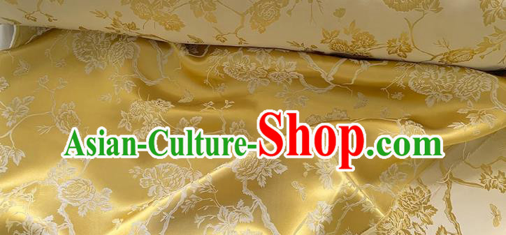 Golden China Mulberry Silk Cloth Chinese Classical Peony Pattern Jacquard Material Traditional Cheongsam Fabric