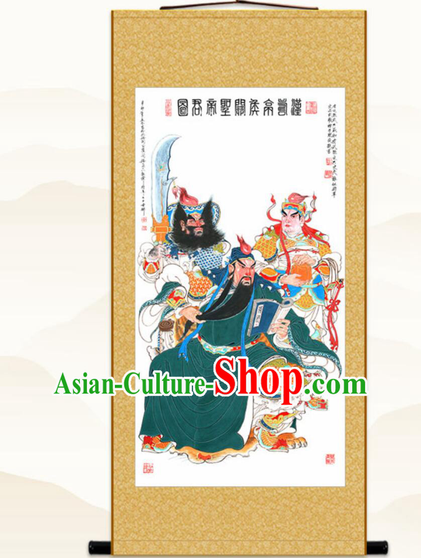 Guan Gong Night Reading Painting Guan Ping Zhou Cang Figure Painting Guan Sheng God Painting Silk Scroll