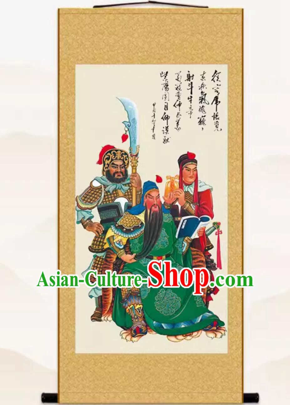 China Guan Sheng God Painting Silk Scroll Guan Gong Night Reading Painting Guan Ping Zhou Cang Figure Painting