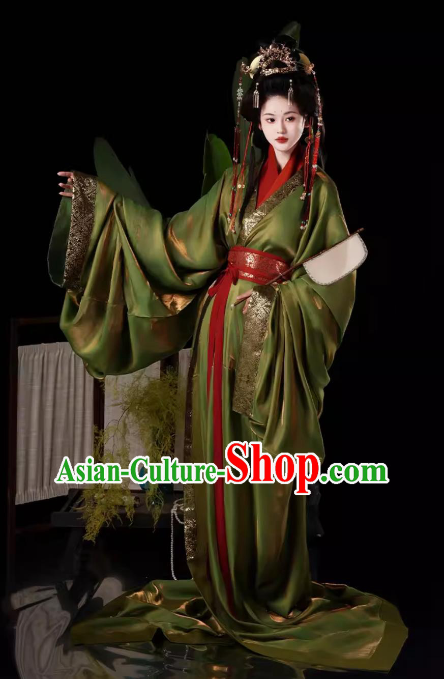 Chinese Travel Photography Clothing Traditional Hanfu Green Warring States Robe Ancient Princess Costumes Complete Set