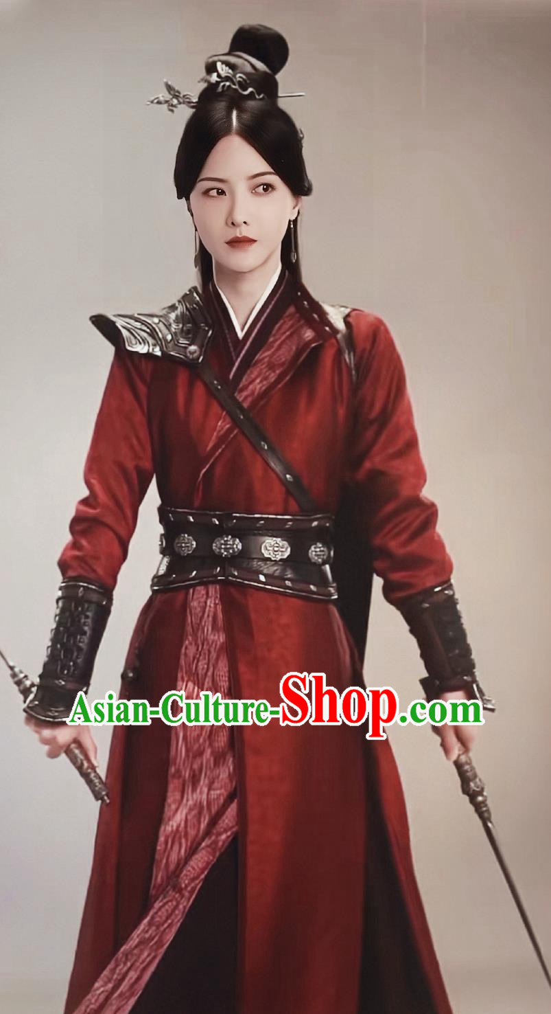 Ancient China Female Swordsman Clothing TV Series A Journey To Love Imperial Guard Jia Ling Red Dress