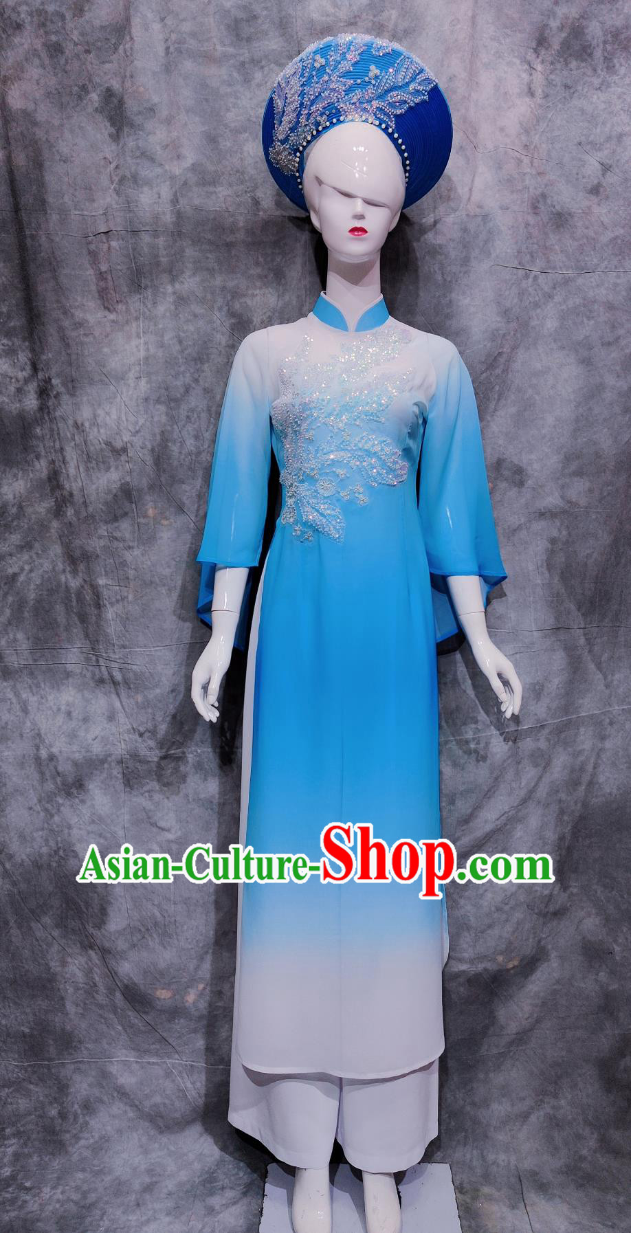China Jing National Minority Woman Clothing Traditional Guangxi Travel March 3rd Festival Blue Aodai Dress Chinese Ethnic Dance Costume